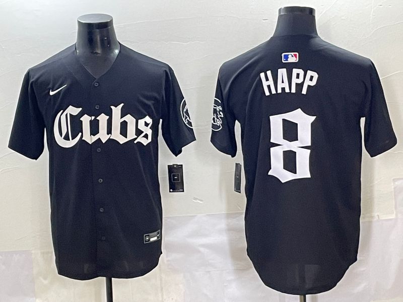 Men 2025 Chicago Cubs 8 Happ Black Five generations Joint Name Nike MLB Jersey style 1